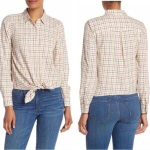 Madewell multi colored tattersall/windowpane tie front buttondown shirt